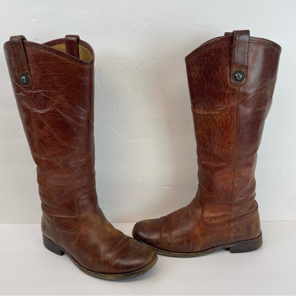 Size 6 Vintage Frye tall brown genuine leather women flat pull on riding boots